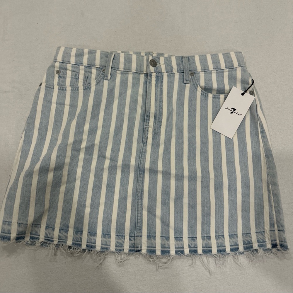 NWT 7 for all mankind blue/white striped denim mini skirt size 30 beach summer
